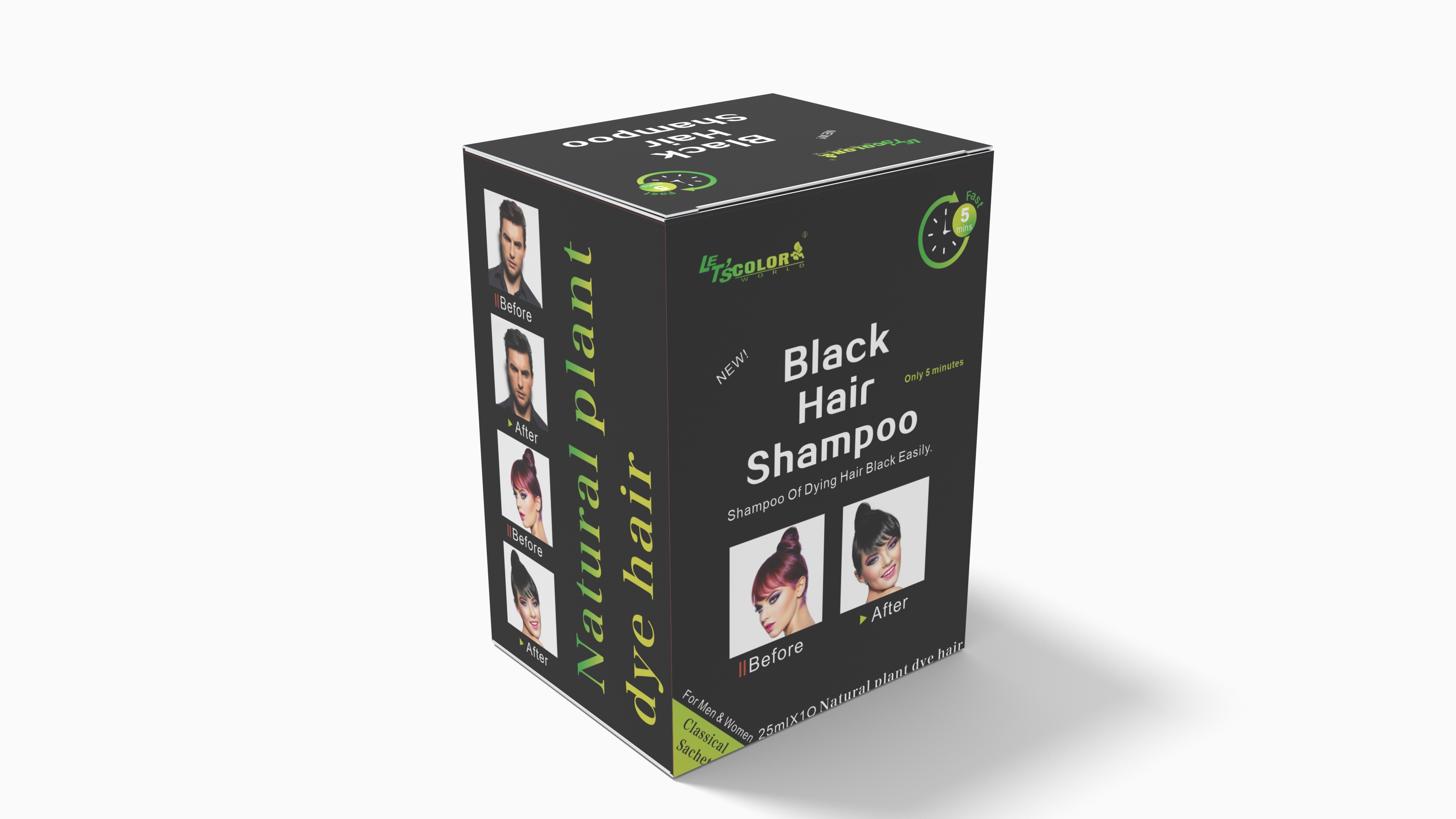 Champú de color de cabello de hombre orgánico negro natural